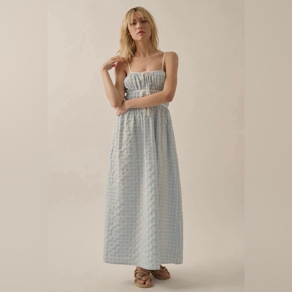 Blue and White Gingham Maxi Dress with Bows - Picture 3 of 4